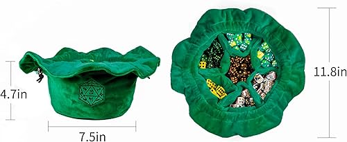 Miniatura 9 de KSNDie Bolsas grandes para dados D&D con bolsillos, bolsa de almacenamiento verde con logotipo D20 para dados de juego DND RPG MTG (con dados DND