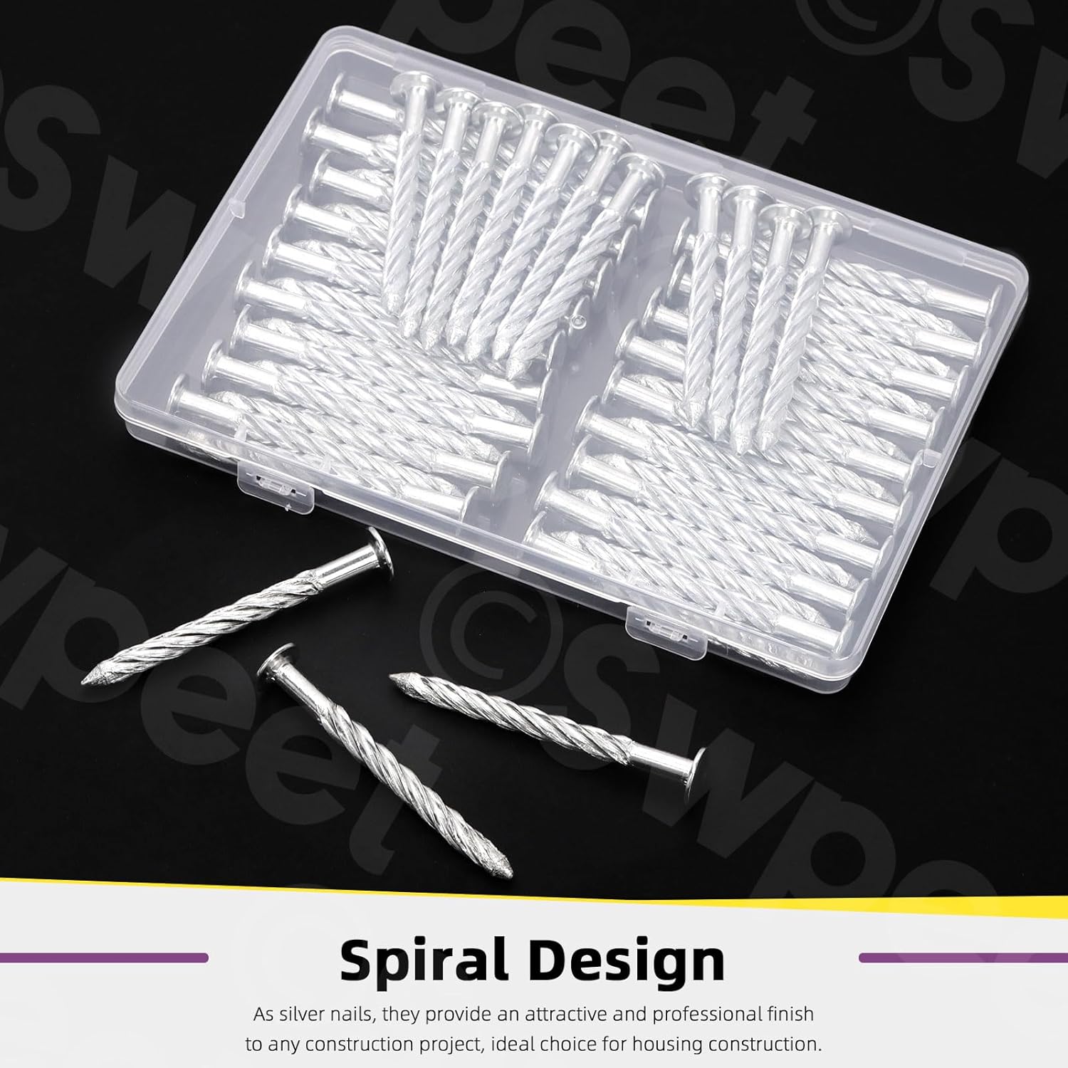 Swpeet 50Pcs 6.5 x 76mm Galvanized Thread Twist Nail Kit, Concrete Wall Nail 304 Stainless Steel Nail Cement Nail Galvanized Solid Nail Steel Nail for Woodworking