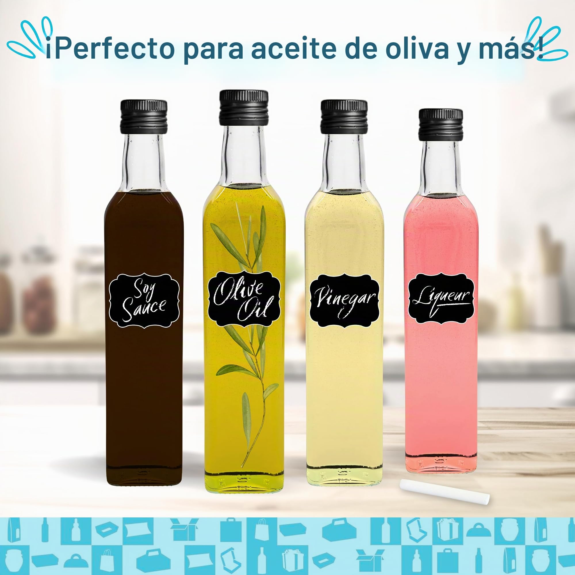 Espirito Rebelde 20 Botellas de Cristal 500ml con Tapón de Rosca Negro - Aceite de Oliva, Vinagre, Alcohol, Salsas - Aceitera de Cristal