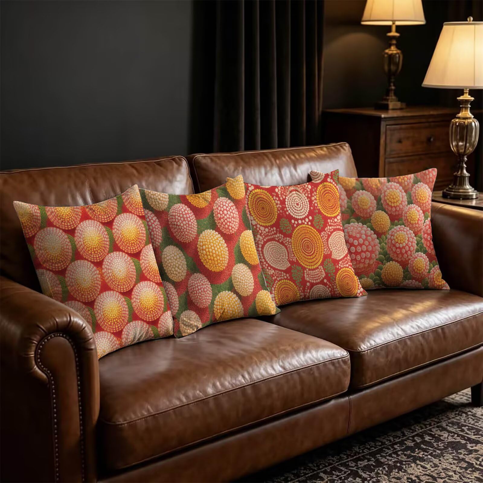 Abstract Outdoor Kissenbezug 60x60cm Wasserdicht Kopfkissenbezug THDZ-0110 | Sofa Bett Dekokissen Bezug Red And Yellow Doppelseitiger Druck Unsichtbarer Reißverschluss for Home Decoration Geschenke