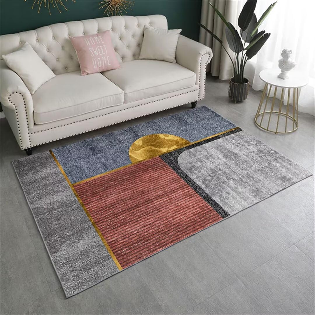 Tapis de salon moderne rayé simple gris aux finitions soignées