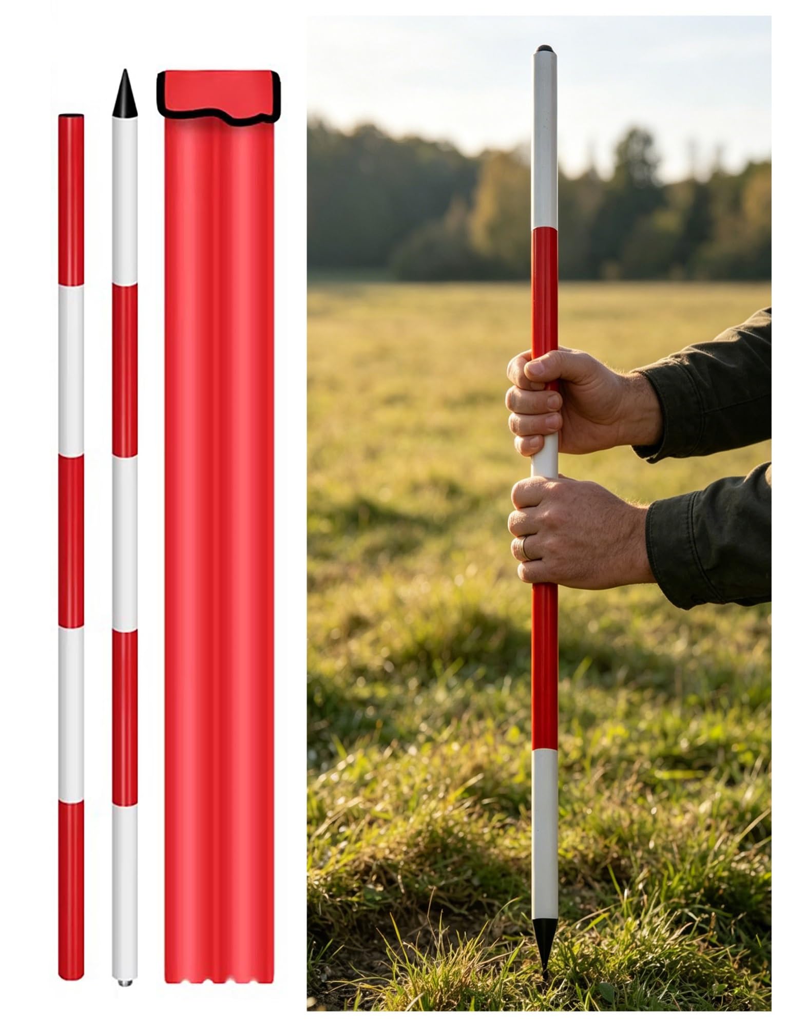 MRVAKDYDI Aluminum Survey Rod, Aluminum Survey Rod 2, 3, 5 meters For Surveying Depth Construction Land Mapping(2 meters/6.6 ft)