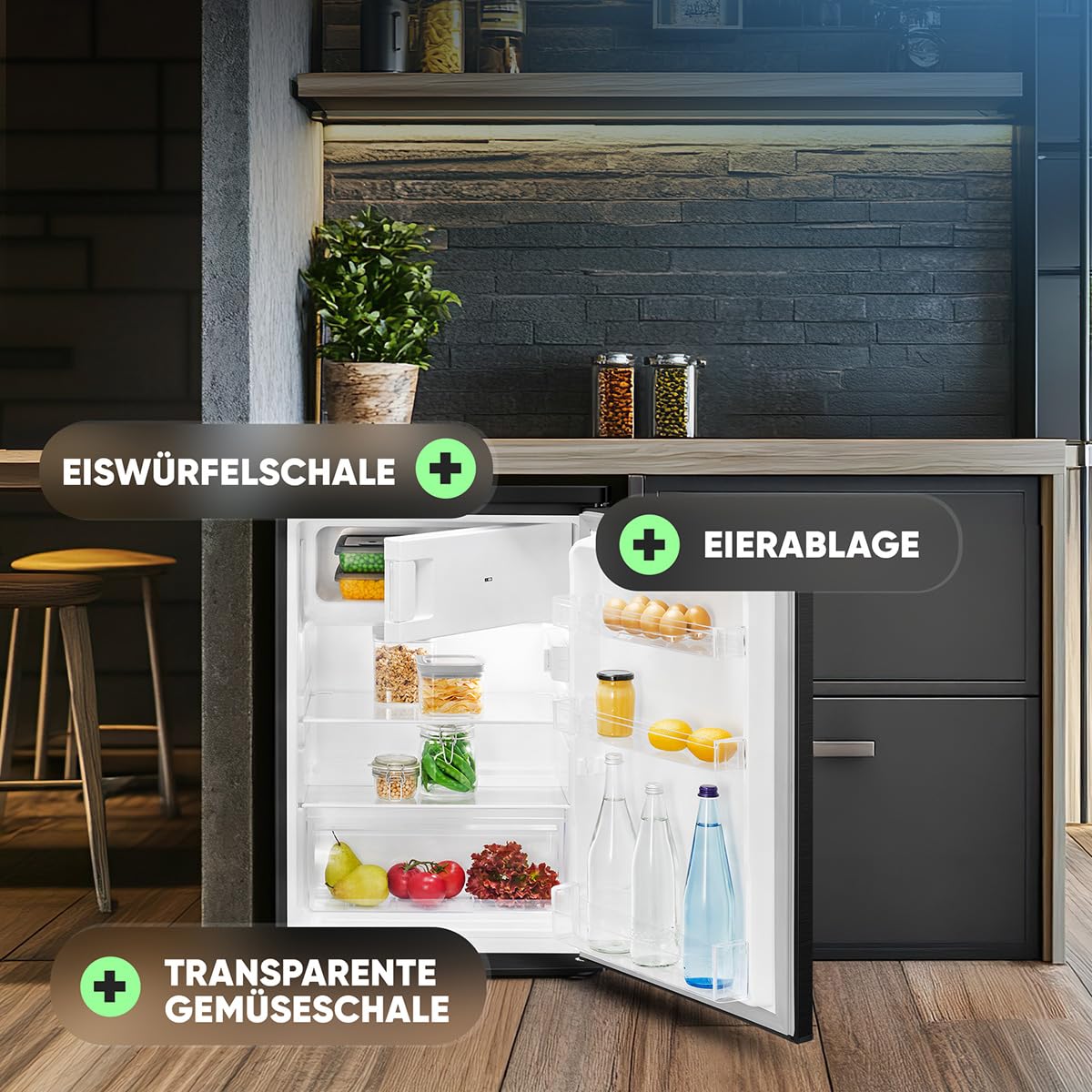 Bomann KS 7251 Kühlschrank mit Gefrierfach 109 Liter schwarz energieeffizient leise kompakt