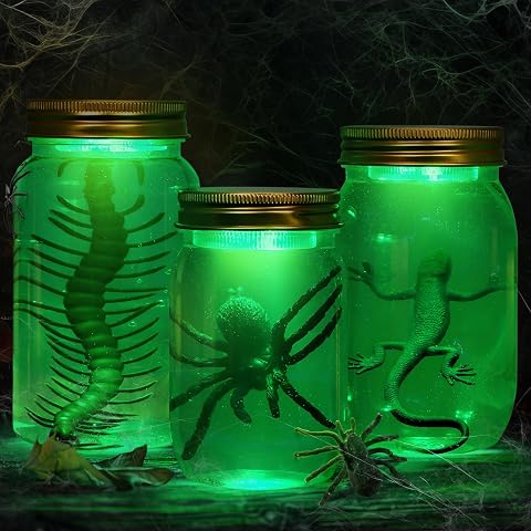 DIY Halloween Specimen Jar Decoration Set with Remote-Controlled LED Lights, 3 Pieces