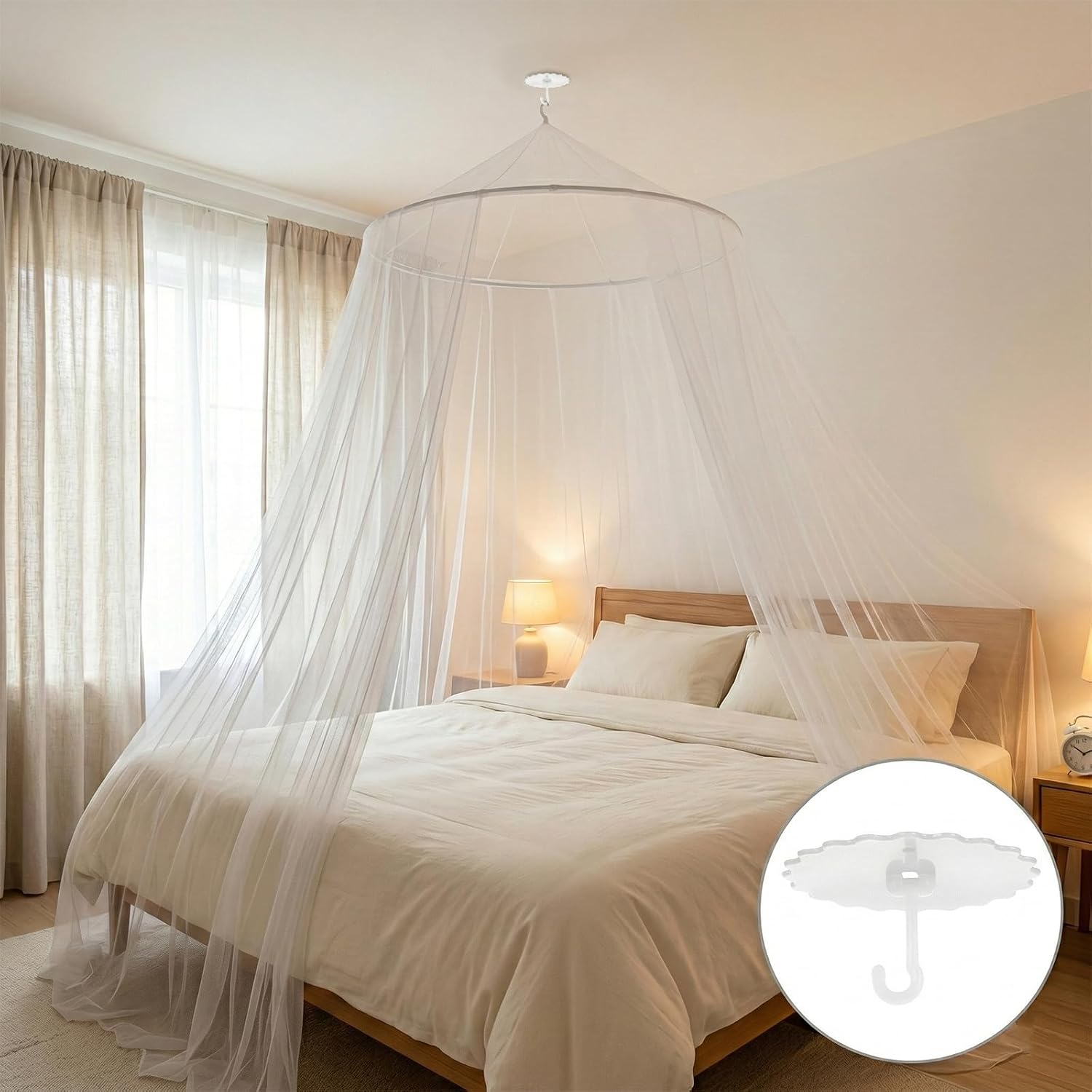 2 Set Canopy Hooks Ceiling Hooks Adhesive Mosquito Hook No-Drill Hanging Round Sticky Wall Hook Renter Friendly