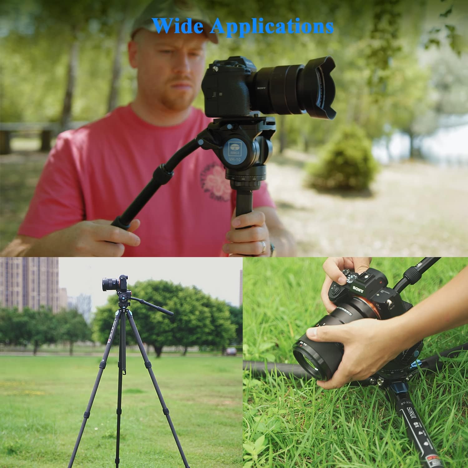 SIRUI Professional Carbon Fiber Tripod with 360°Fluid Video Head, 72.6” Waterproof Video Camera Tripod with Triangular Center Column, Large Tube for DSLR, Camcorder, Load 13.2lbs (ST-224+VH-10)
