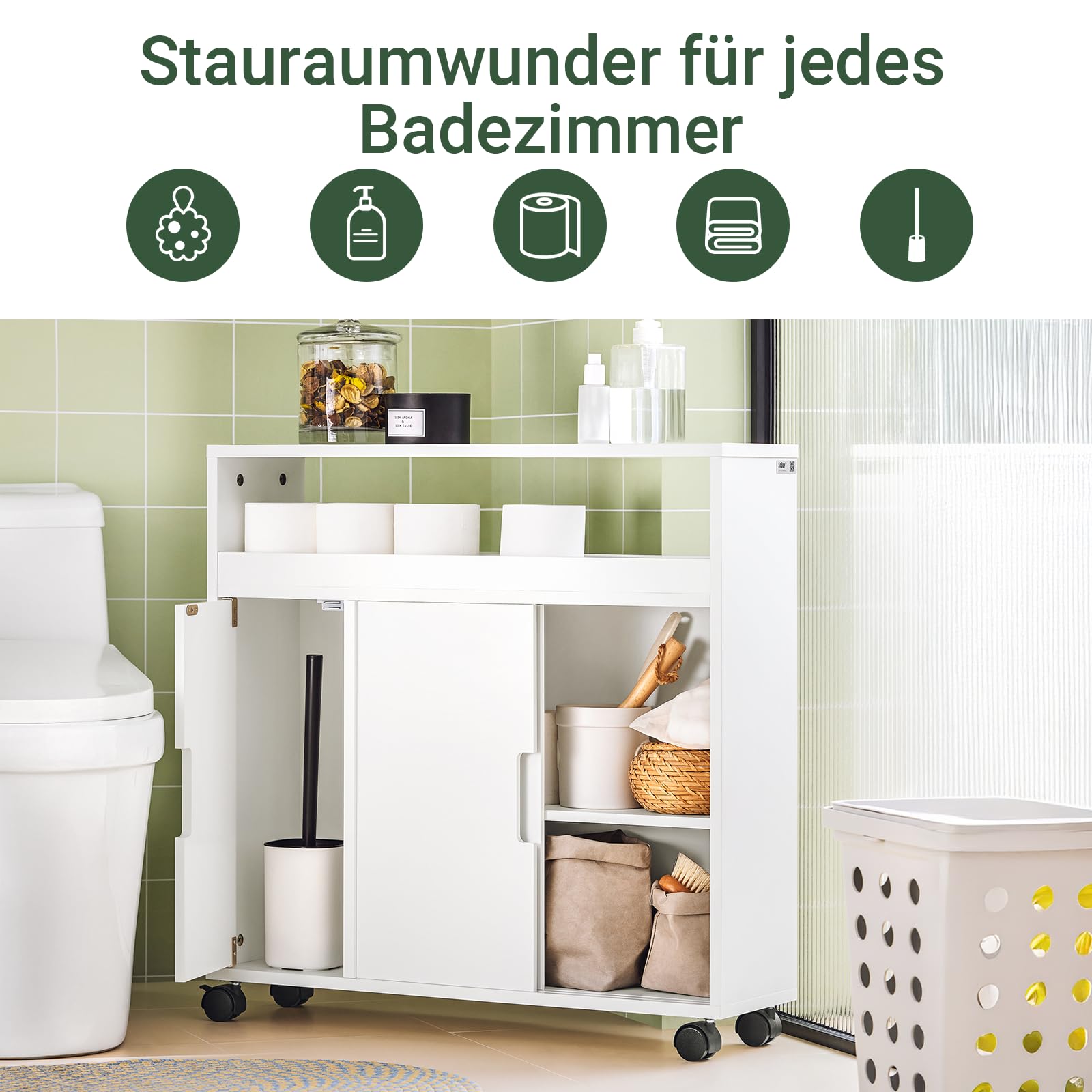 SoBuy Badezimmerschrank Nischenschrank auf Rollen 70x71x20 cm