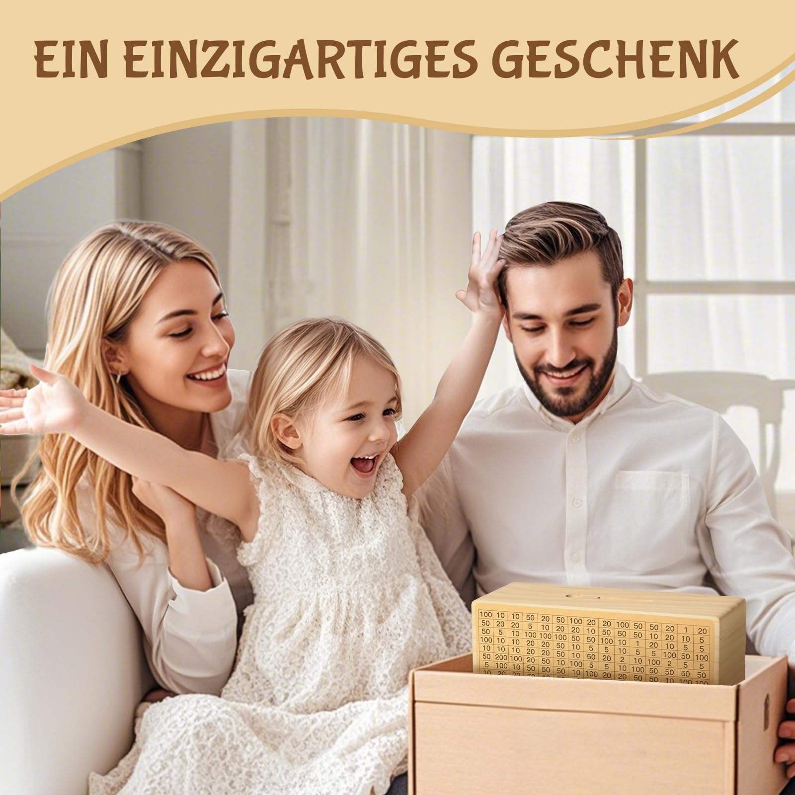 Bemaystar Spardose Holz, Großformatige Spardose Erwachsene für Kinder - Sparbox mit Zähler & Sparzielen für Münzen & Scheine - Ohne Montage Nötig (4 Sparziele von €1000 bis €10000)