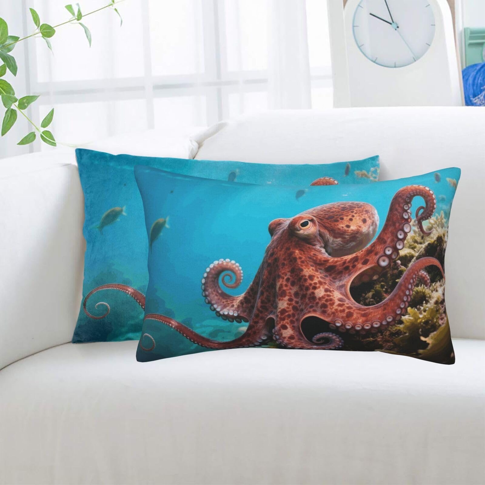 2 Pack Standard Pillowcases Sets, Ultra Soft Comfort Microfiber Plush Pillow Cases Octopus Decorative Throw Pillow Cover with Hidden Zipper for Bedroom, Sofa, Couch,16"X24"