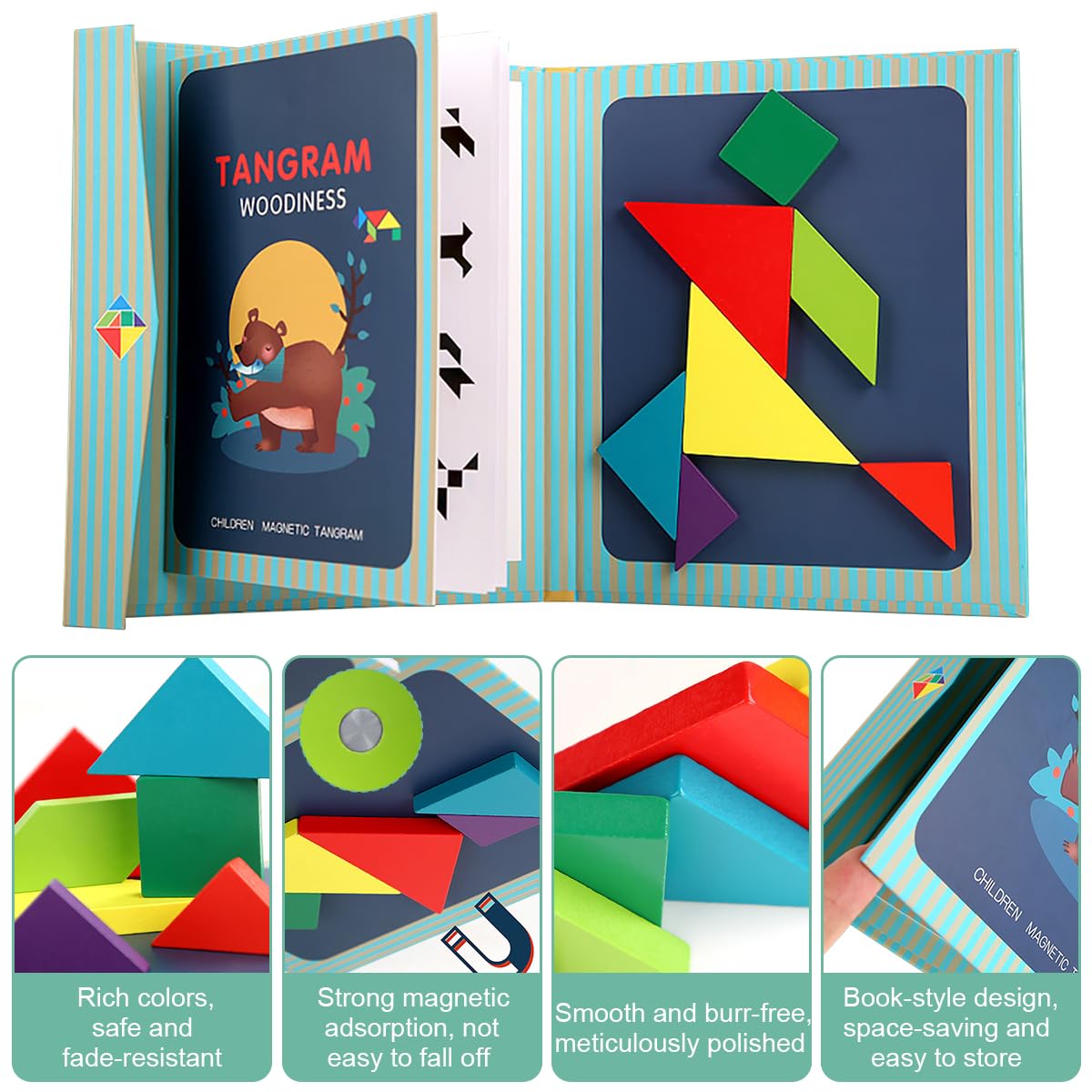 Tangram, puzzle magnetico in legno per bambini, regalo tangram per bambini, puzzle magnetico adatto dai 3 anni in su