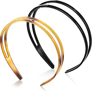 2 Pieces Hard Plastic Headband Double Row Headband Teeth Headband Anti-Skid Hair Band Thin Hair Band Accessories Headwear for Women Girls Daily (Tortoise Black)