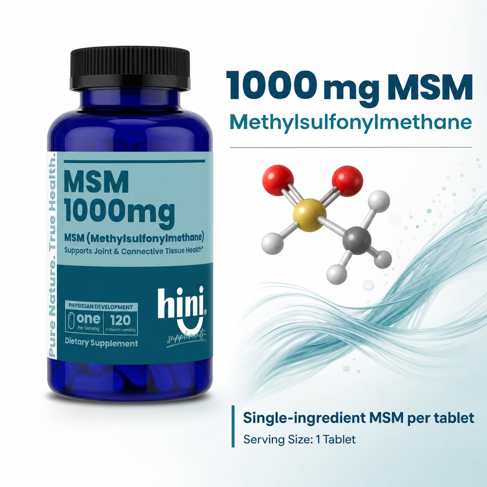 HINI MSM 1000 mg, Joint and Connective Tissue Support, 120 Tablets — Amazon image 3