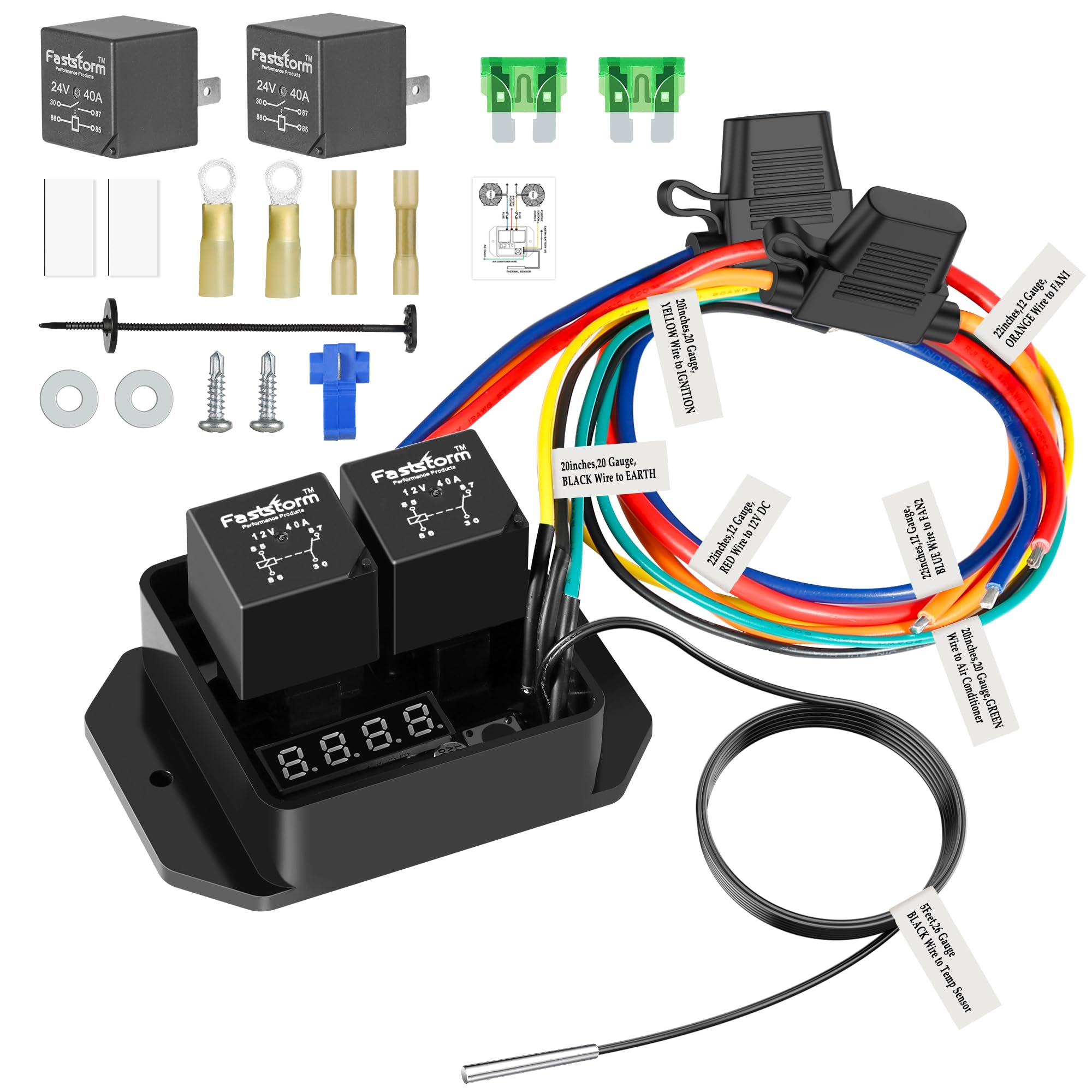 Photo 1 of FASTSTORM Digital Radiator Fan Switch Kit 12V/24V, Adjustable 104°F-230°F w/Dual Electric Fan Switch Kit Replace #0444, Dual Fan Control, IP54
