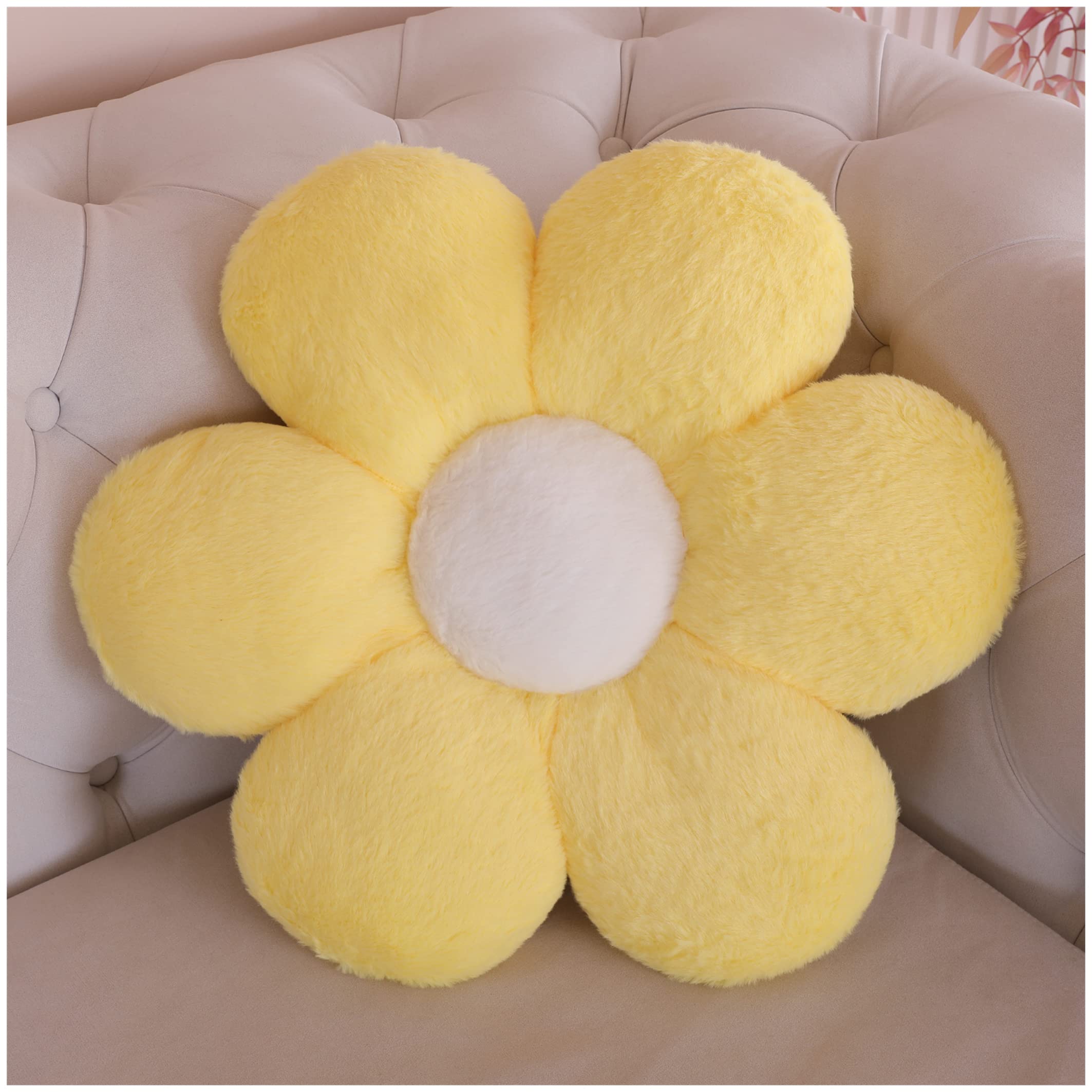 YILANLAN flower pillow floor plush cushion office cushion sofa cushion room decoration (50cm*50cm, Yellow)