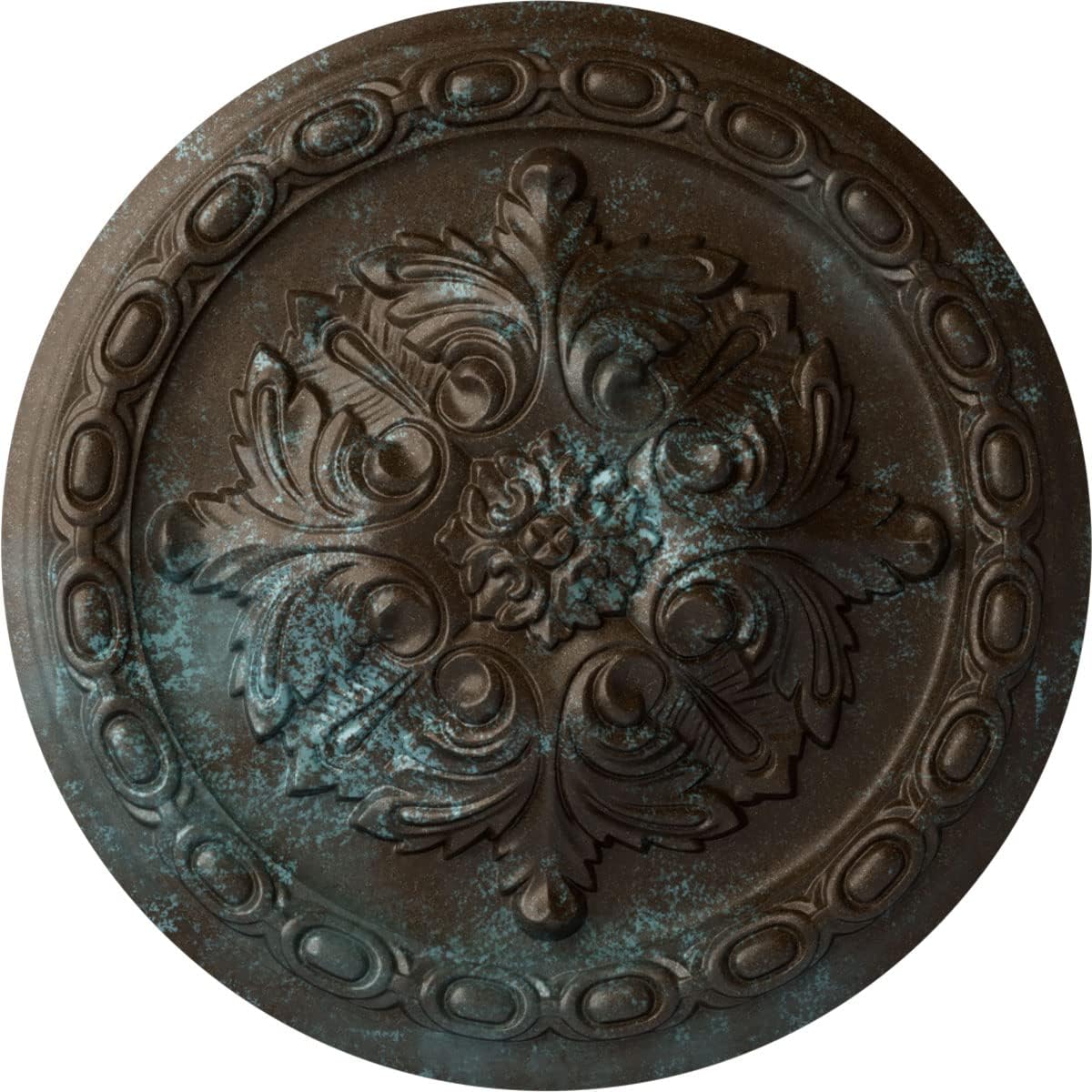Ekena Millwork Acanthus Hand-Painted Ceiling Medallion, Bronze Blue Patina