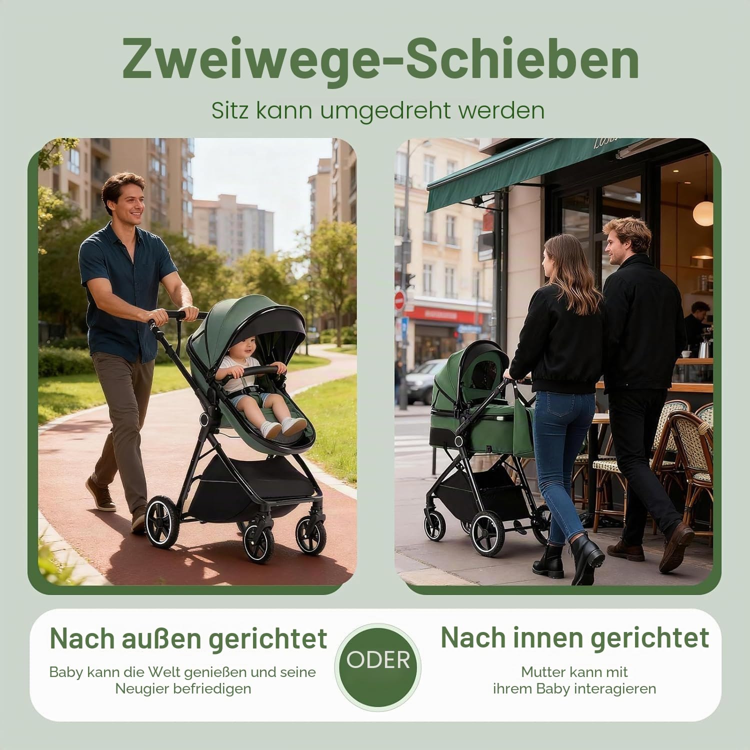 Gcarebb 3 in 1 Kinderwagen Reisesystem, Buggy mit höhenverstellbarem Griff, Reisewagen mit Regenschutz, Baby-Kinderwagen mit Aluminiumrahmen für Neugeborene