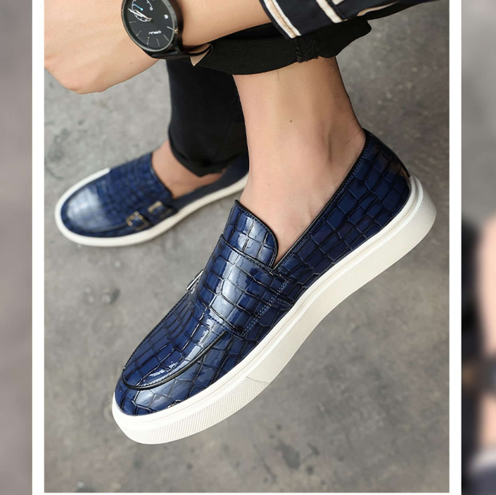 Mocassini Uomo Eleganti Doppia Fibbia Stampa Cocco - Scarpe Classiche Loafers Business Cerimonia Comfort Monk Strap Senza Lacci