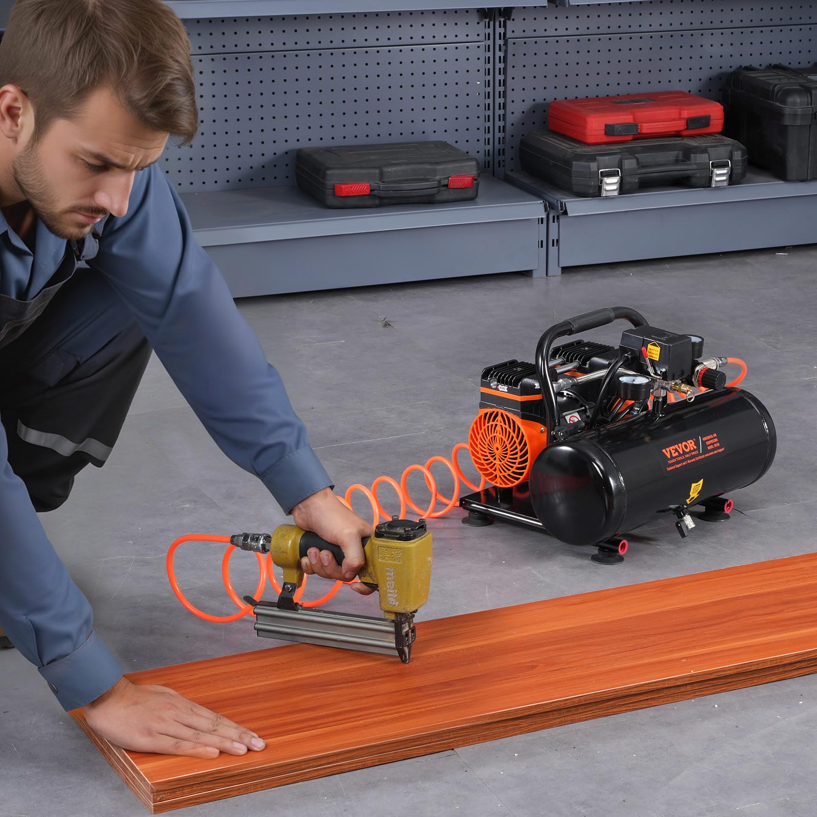 VEVOR Compresseur d'Air sans Huile, Réservoir Acier 8 L, 220 V, 860 W, 2,5 CFM 8 bar, Pression Max 120 PSI, Compresseur Silencieux Portable pour Réparation Auto, Gonflage Pneus, Peinture Pistolet