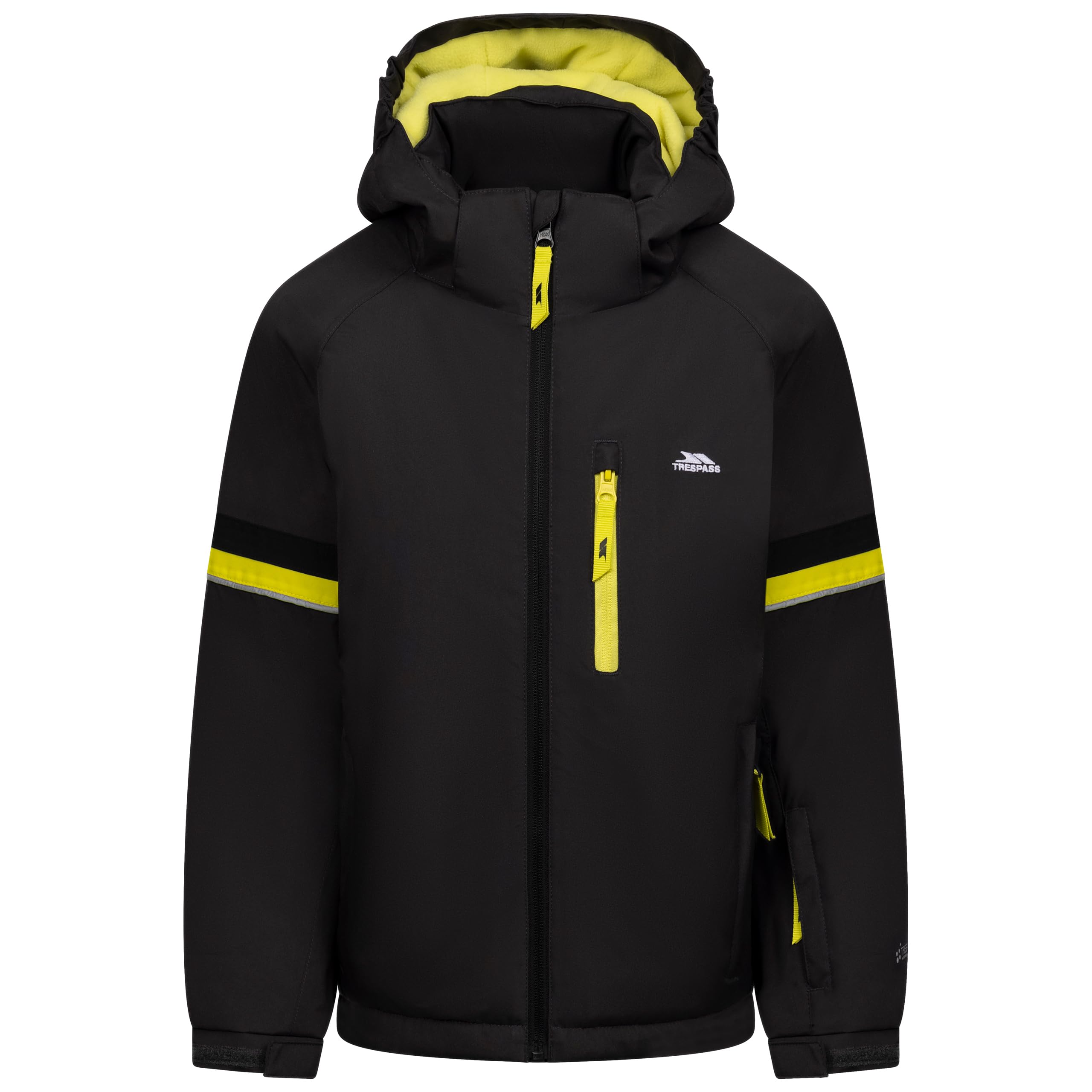 Trespass Boys Dark Grey Ski Jacket Peter - Padded, Waterproof, Windproof, Detachable Hood, Zipped Pockets, Reflective Sleeves, Ski Pass Pocket, Snowbreak, Adjustable Hem, Elastic Cuffs