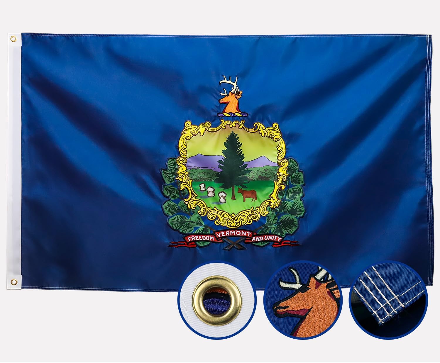 Double Sided South Dakota State Flag 3x5 Outdoor The Longest Lasting SD Flags Heavy Duty 210D Nylon, Sewn Stripes, Embroidered, Stronger Brass Grommets,4 Stitched Hemming, Perfect for Outside