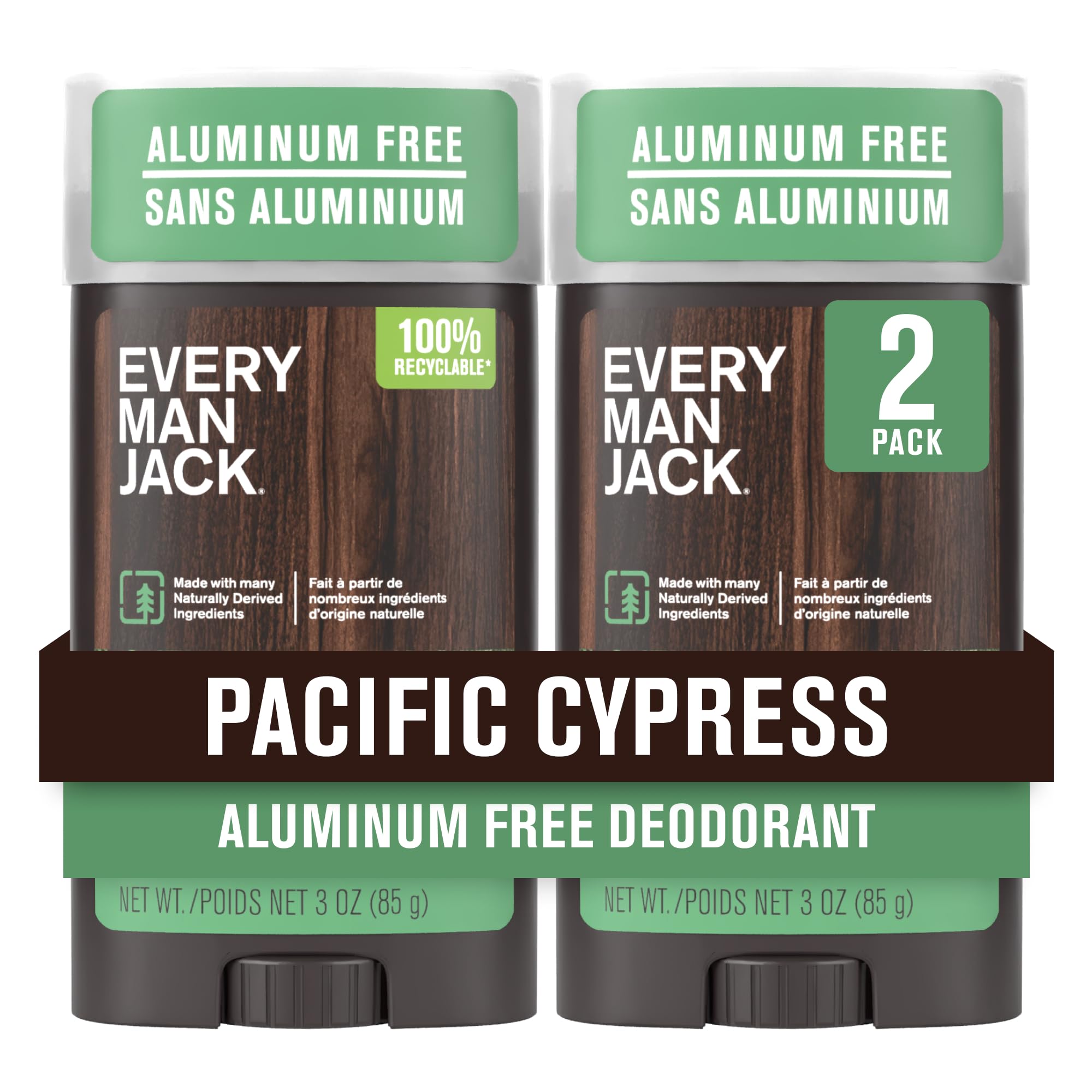 Pacific Cypress Men’s Deodorant - Stay Fresh with Aluminum Free Deodorant For all Skin Types - Odor Crushing, Long Lasting, with Naturally Derived Ingredients - 3oz (2 Pack)