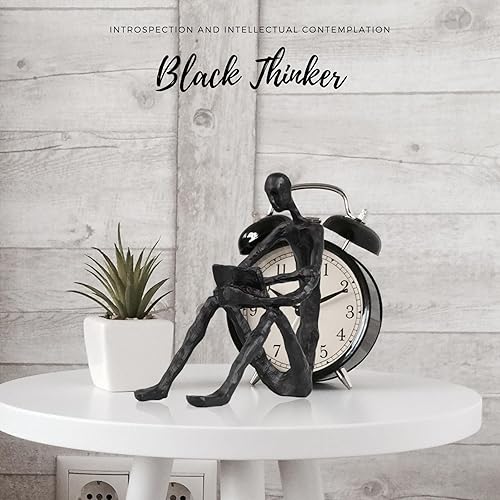 Miniatura 3 de Black Thinker - Estatua de lectura abstracta, figuras coleccionables de estilo moderno de metal de 6.3 pulgadas, adorno de meditación para oficina,