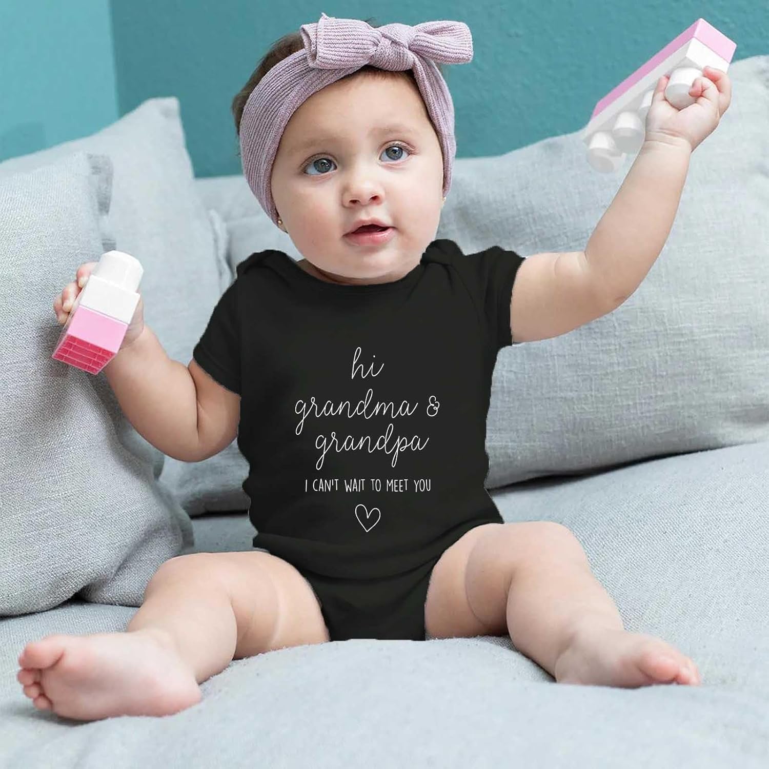 Hi Grandma & Grandpa Bodysuit for Baby Pregnancy Announcement You're Going to be Grandparents - Image 3