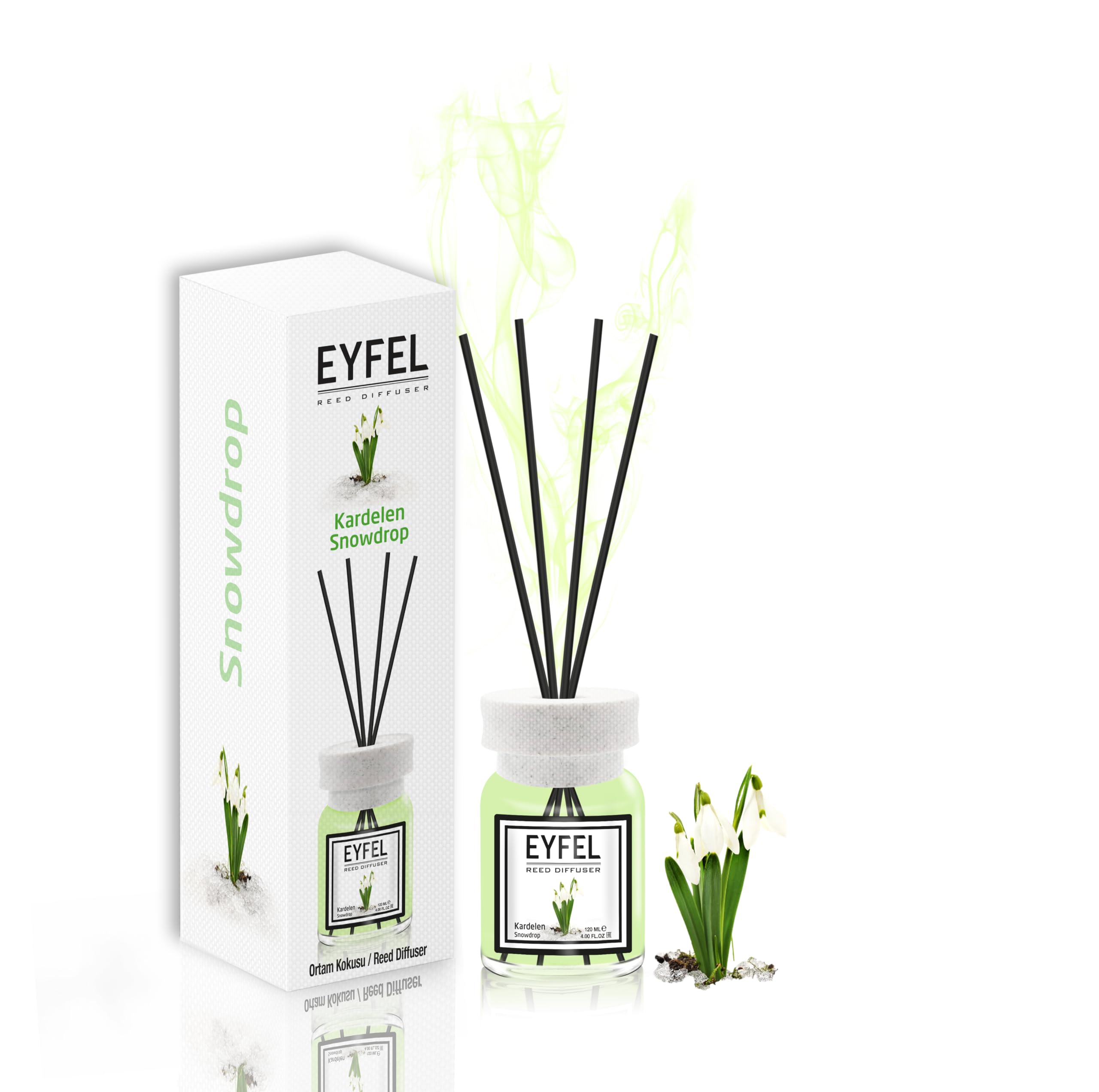 Eyfel Eau De Parfum White Eyfel Snowdrop Reed Diffuser Set - 4.05 Fl Oz, Bathroom & Home Scented Sticks