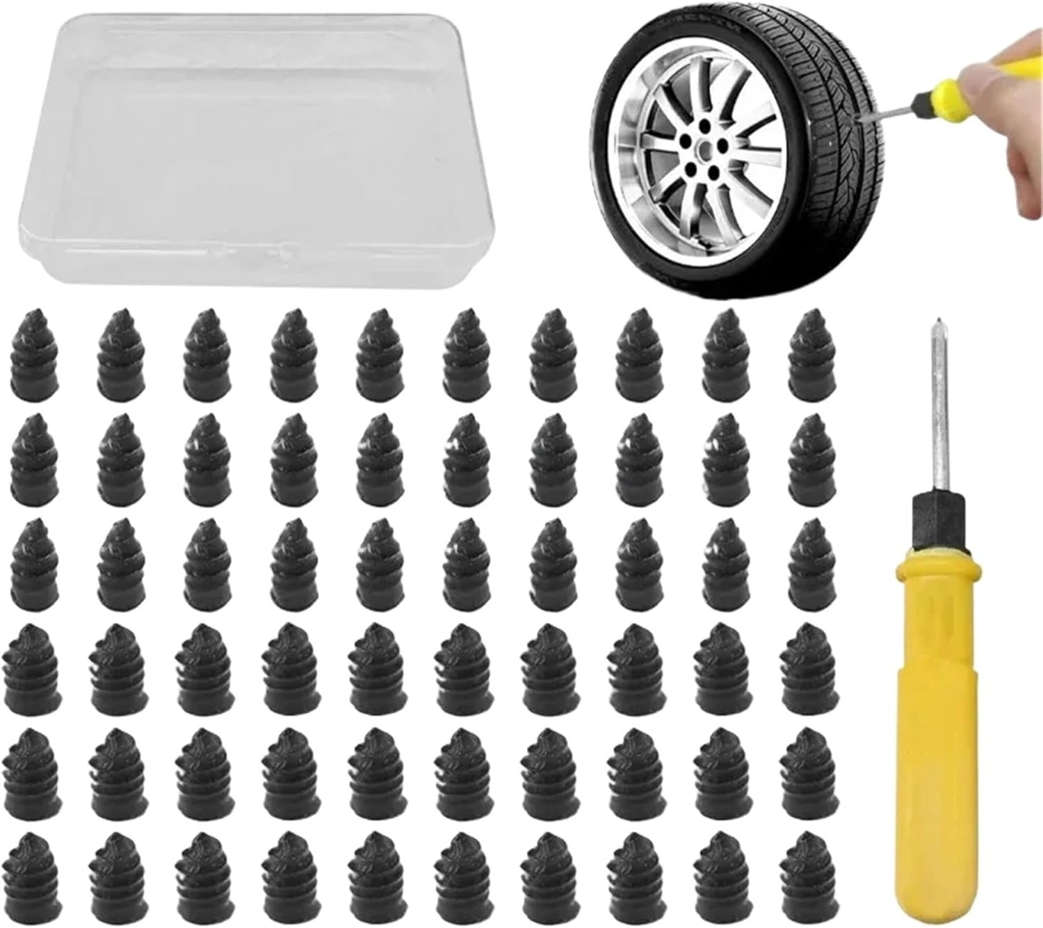 60PCS Tire Repair Rubber Nail with Screwdriver Tire Puncture Repair Tool Kit Vacuum Repair Tire Screw Plug Kit Fr Car Truck Bike(Nails Screwdriver)