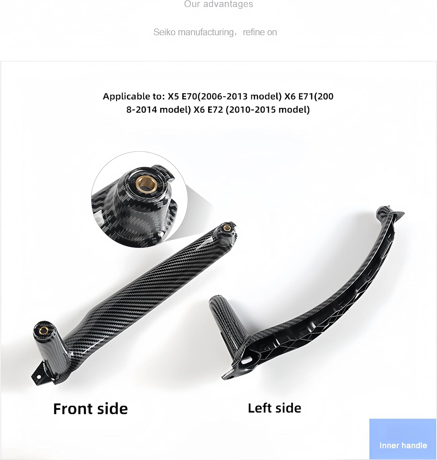 Yhikkusi Door Handle, Compatible with BMW X5 E70 X6 E71 E72 2007-2013, Left/Right Interior Door Handle Decoration. (Levopeptide-Black (3-Piece Set))