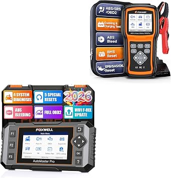 FOXWELL NT614 Elite OBD2 Scanner with 5 Resets ABS Bleeding/SAS Calibration/Oil/EPB/Throttle with NT630 Pro 2 in 1 OBD2 Scanner Battery Tester 12V