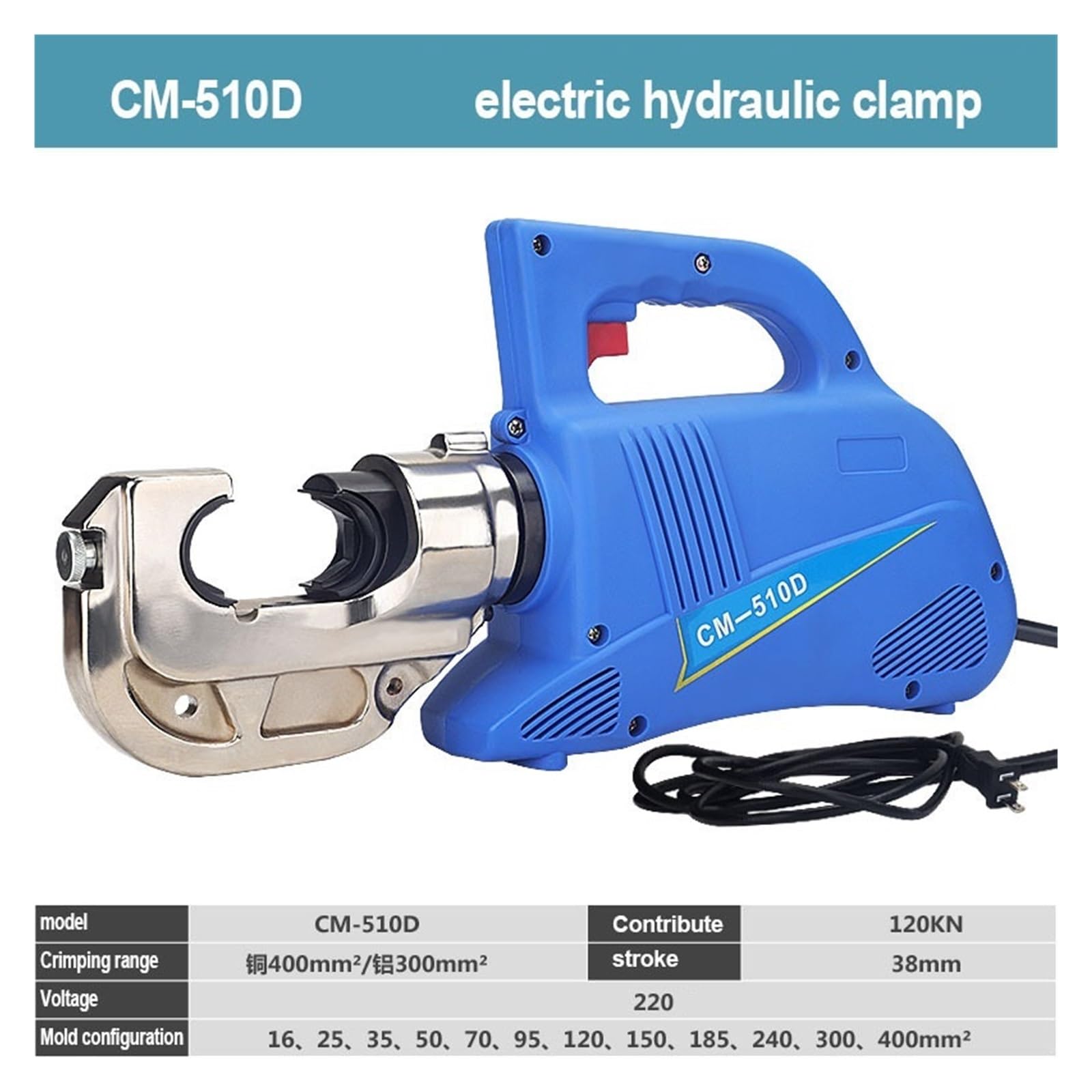 Zaciskarka hydrauliczna, Elektryczne hydrauliczne szczypce do zaciskania, szczypce hydrauliczne typu Split szczypce elektryczne, 16-300mm zacisk typu H 18V bateria litowa(CM-510D)