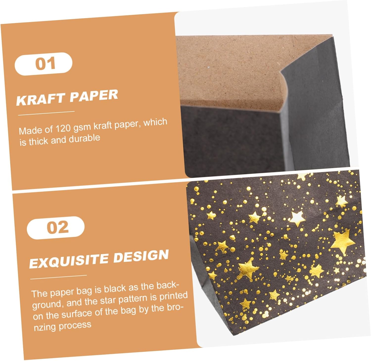 Ipetboom Xmas Gift Bags 20 Pack Black Gold Craft Paper Tear Resistant image 2