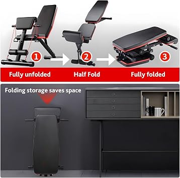 Adjustable Weight Bench,Workout Bench Press for Gym Fitness, Foldable Incline Decline Sit up for Full Body Exercise Bench,Multi-Purpose for Strength Supine Training Equipment