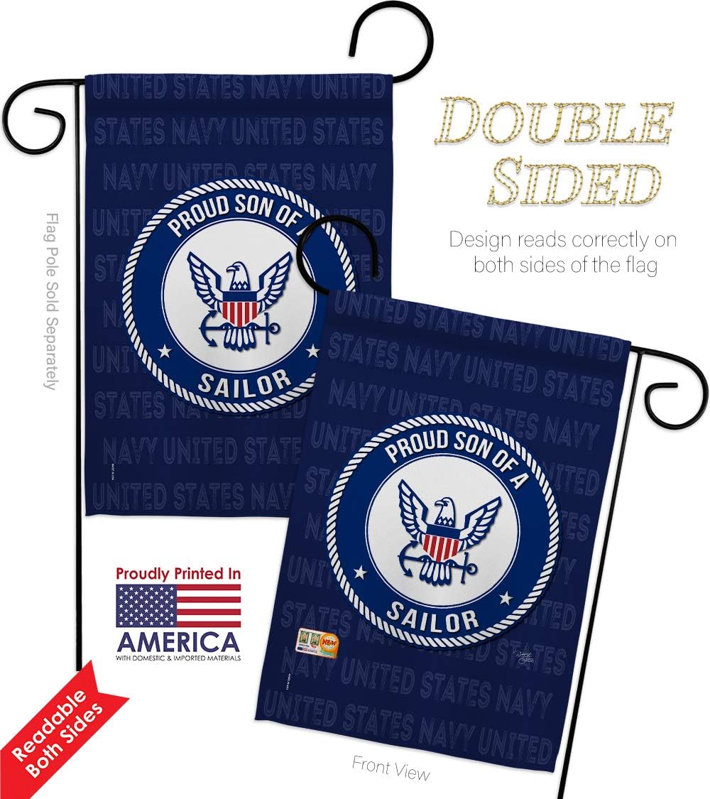 Navy Proud Son Sailor Garden Flag Armed Forces USN Seabee United State American Military Veteran Retire Official Small Decorative Gift Yard House Banner Double-Sided Made In USA 13 X 18.5