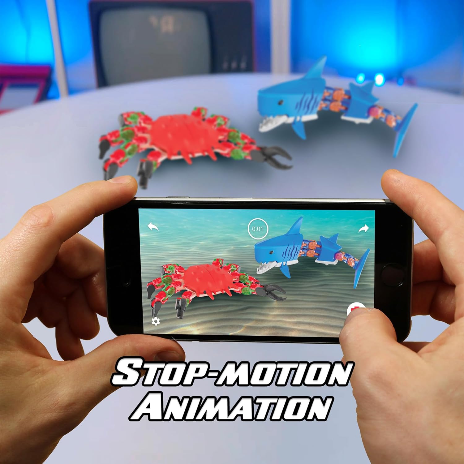 Zing Klixx Creaturez Combo Pack - Ocean Series, Create Stop Motion Animation, Click Fidget Toys for Stress Relief, Great for Kids Ages 4 and Up (Shark + Crab)