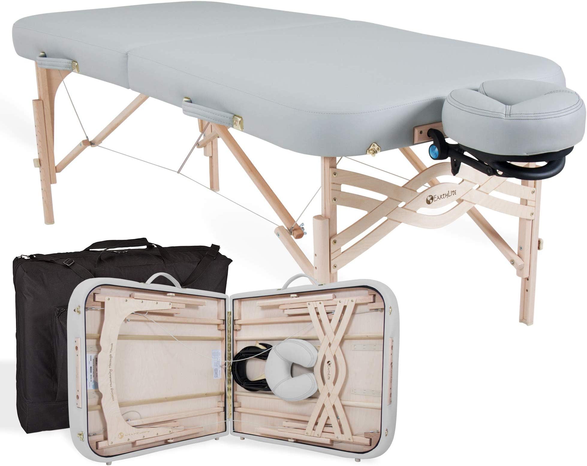 EARTHLITE Premium Portable Massage Table Package SPIRIT - Spa-Level Comfort, Deluxe Cushioning incl. Flex-Rest Face Cradle & Strata Face Pillow, Carry Case (30/32” x 73”) - Made in USA
