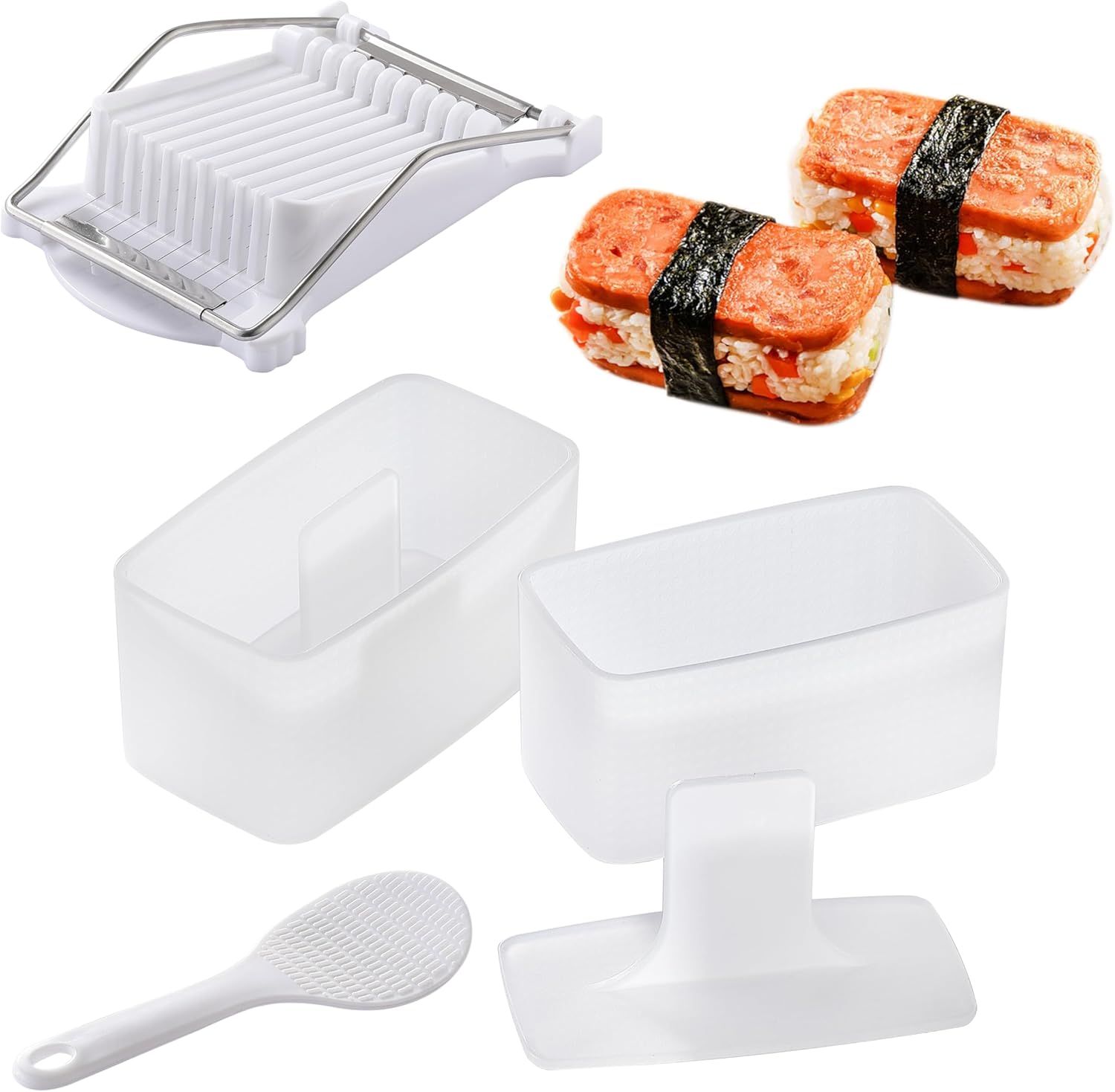 Musubi Press Molds, Musubi Mold Kit with Luncheon Meat Slicer and Rice Paddle, Sturdy and Easy to Make Musubi at Home for Bento, Snacks, Party and Picnic