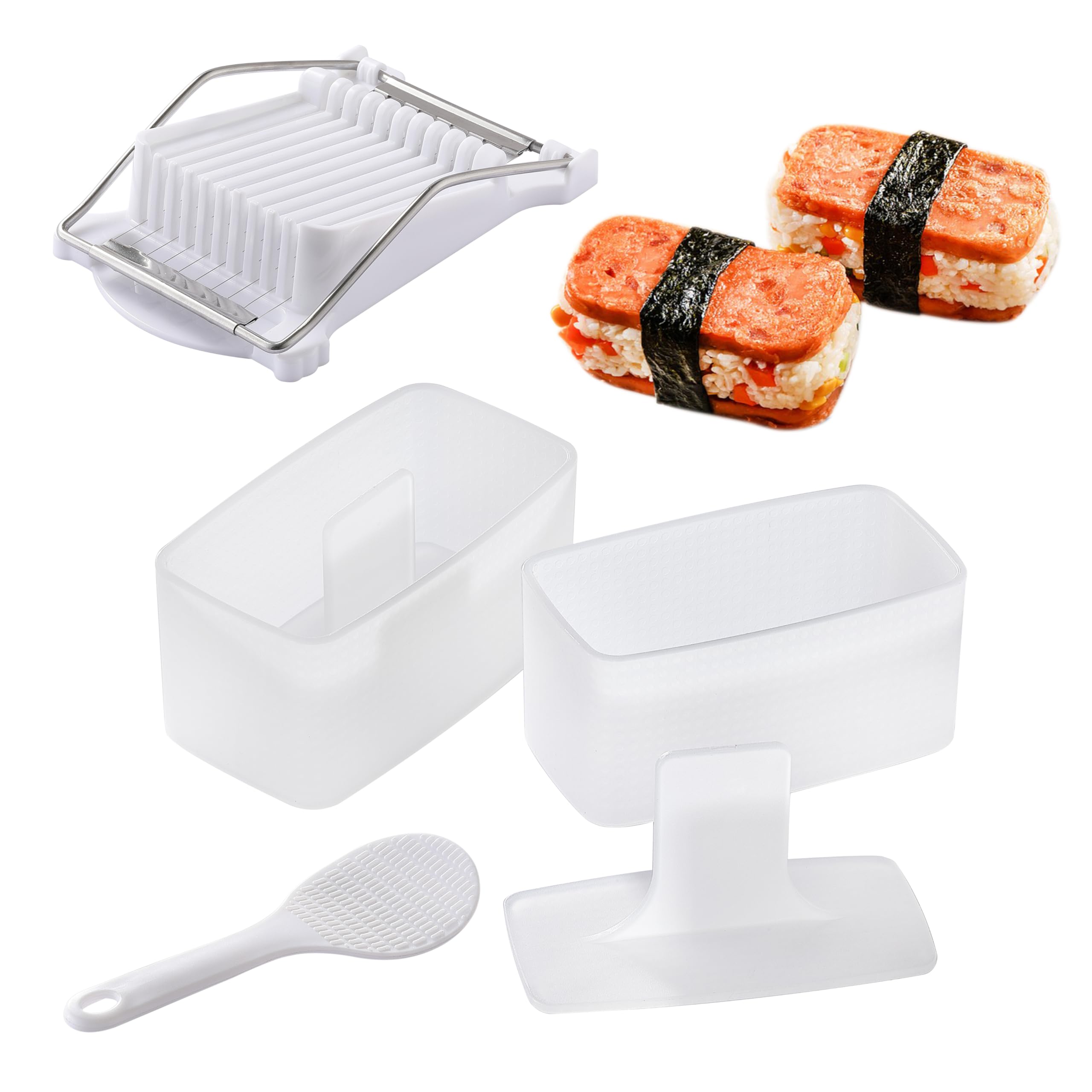 musubi press molds musubi mold kit with luncheon meat slicer and rice paddle sturdy and easy to make musubi at home for bento snacks party and picnic