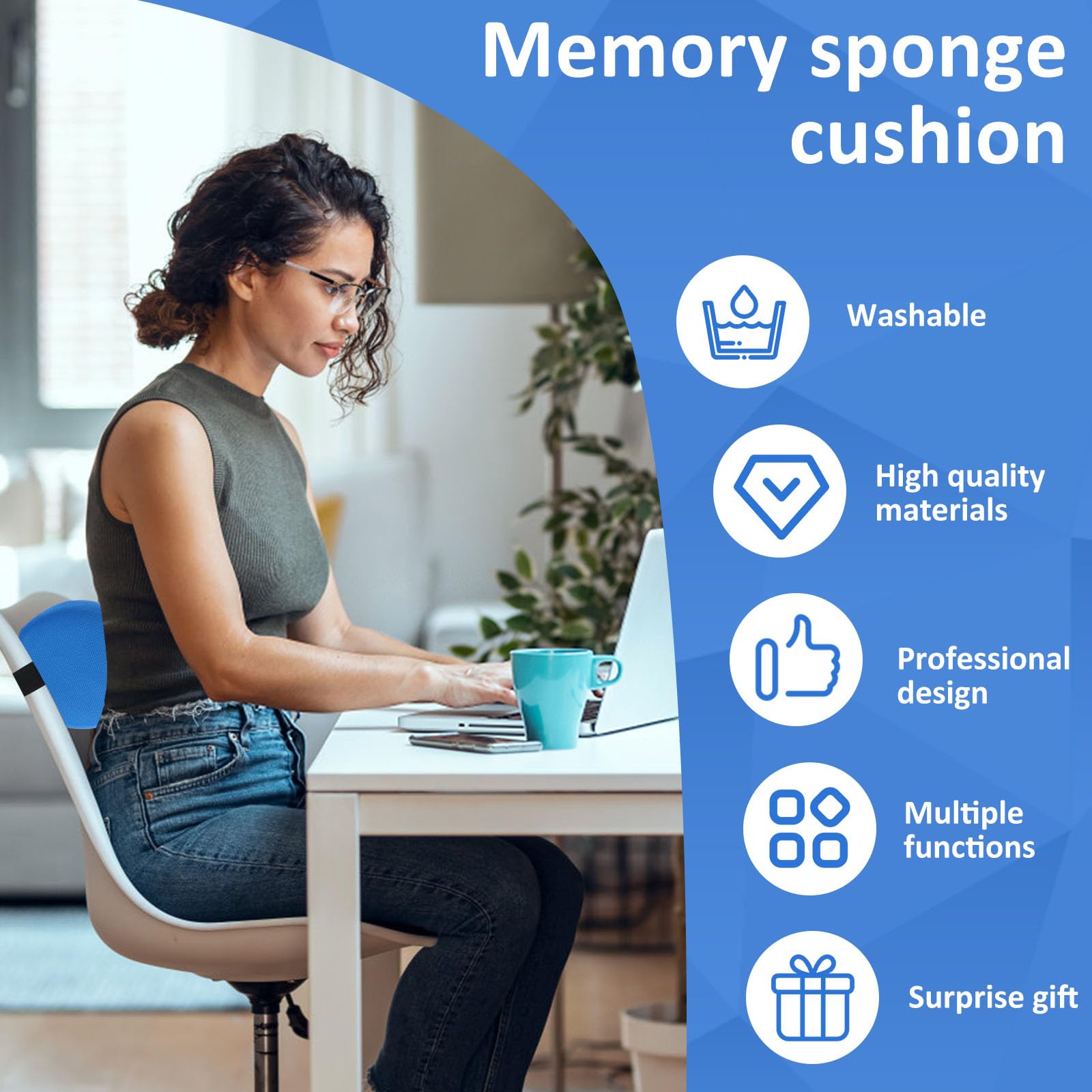 Gatphy Lumbar Roll Pillow Memory Foam Roll Pillow Adjustable Cylindrical Backrest Sofa Cushion with Removable Washable Cover Elastic Strap 11 Inch Lumbar Support Pillow for Office Chair Couch (Blue) - Image 2