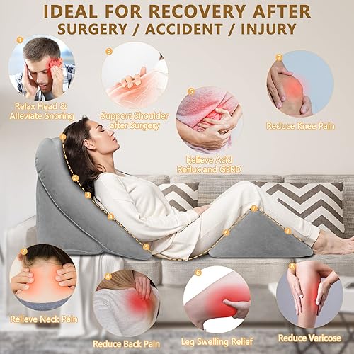 Miniatura 4 de Juego de almohadas inflables de cuña para dormir, juego de almohadas de cuña para viajes, almohada poscirugía para después de la cirugía, dolor de