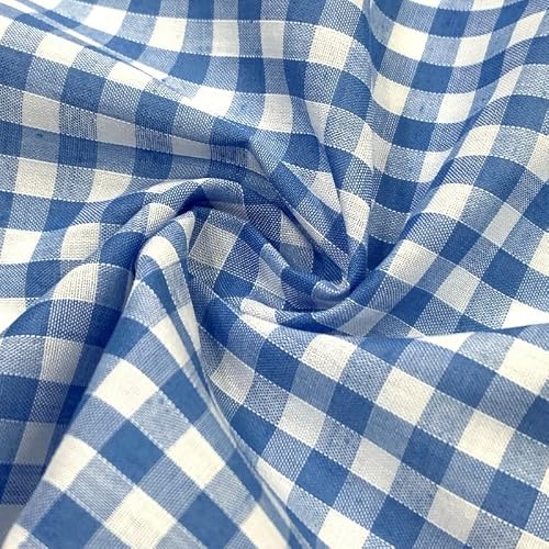 EU Fabrics Gingham Checked Fabric | Patterned Upholstery Material for Sewing and Dressmaking | Polycotton 1/4 Inch Check Woven Fabric for Bedsheets, Cushion Cover, Curtain and Crafts (Baby Blue)