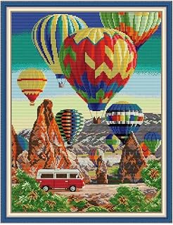 Stamped Cross Stitch Kits for Beginners Full Range of Cross Stitching Embroidery Pattern for Kids or Adults, 11CT DIY Needlepoint Embroidery Kits-Colorful hot air Balloon 17.7×23.2 inch