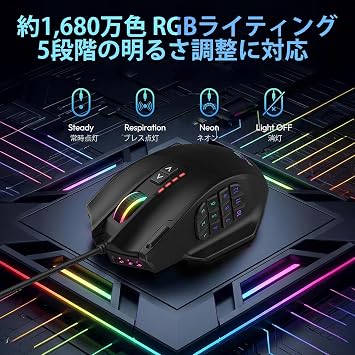 RED SAMURAI Gaming Mouse Wired Mouse 16400dpi 1000Hz 18pcs Program Buttons Side Buttons Weight Adjustment Stable Grip Backlight Customized Program MMO/FPS/MOBA Gaming MouseWhite