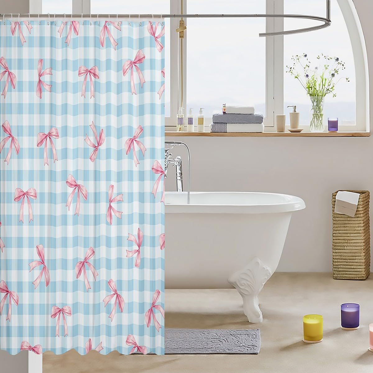 jejeloiu Bowknot Shower Curtain for Bathroom Decor Blue Pink Bath Curtain Pink Bow Bathroom Accessories Colourful Bowknot Waterproof for Stalls Bathtubs 72"x78"
