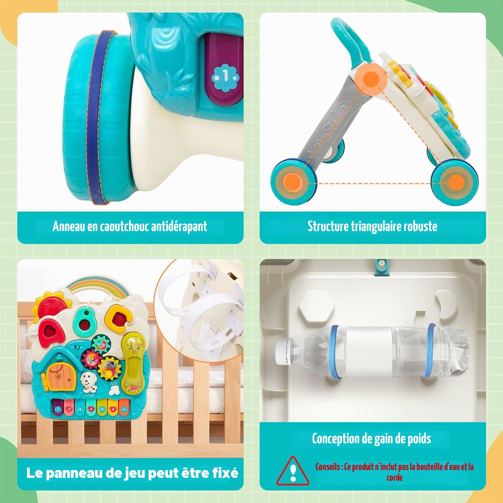Trotteur 3 en 1 pour enfants assis à debout, centre d'activités avec gain de poids, divertissement, sons de table, musique, jouet éducatif multifonctionnel pour garçons et filles