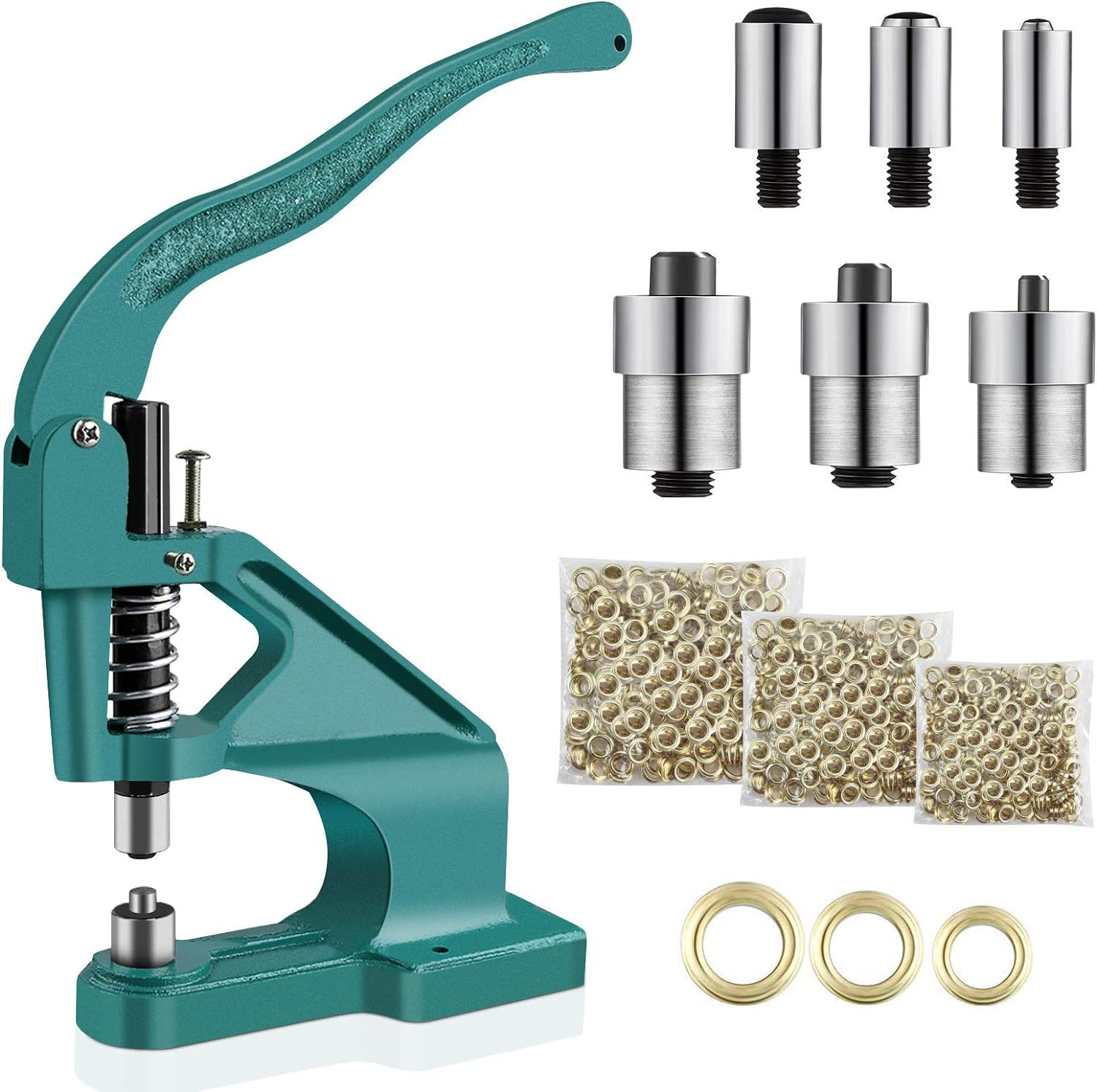 Machine Pince à Oeillets Professionnelle Manuelle à Crémaillère avec 3 Matrices et 900pcs Oeillets 6mm/10mm/12mm pour DIY Couturières Enseignes Fabricants