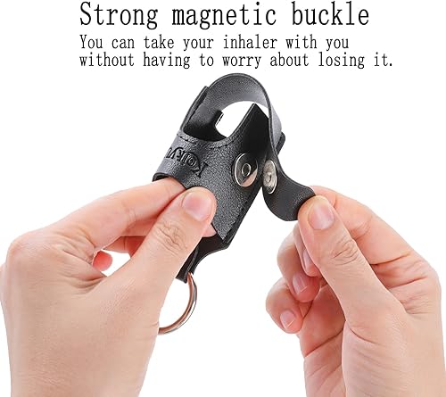 Miniatura 3 de Koikyu Soporte para inhalador de asma soporte de transporte de piel sintética para inhalador en forma de L inhalador no incluido negro