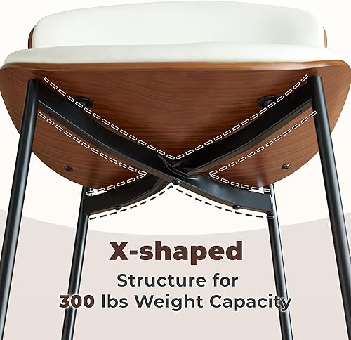 Miniatura 6 de BedsPick Mid-Century - Juego de 4 sillas de comedor modernas tapizadas de piel sintética con respaldo de grano de nogal, sillas de cocina de madera