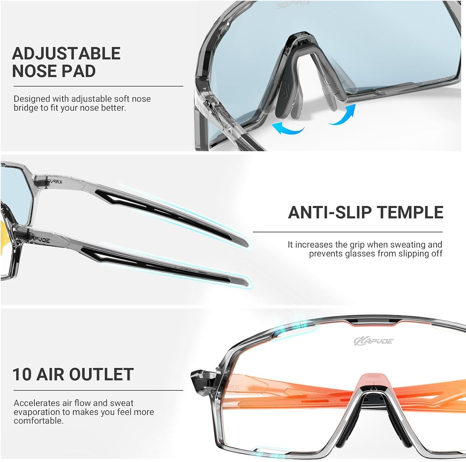 KAPVOE Photochromic Cycling Glasses Sports Sunglasses for Men Women UV400 Protection Bicycle MTB Mountain Bike K160 - Image 4